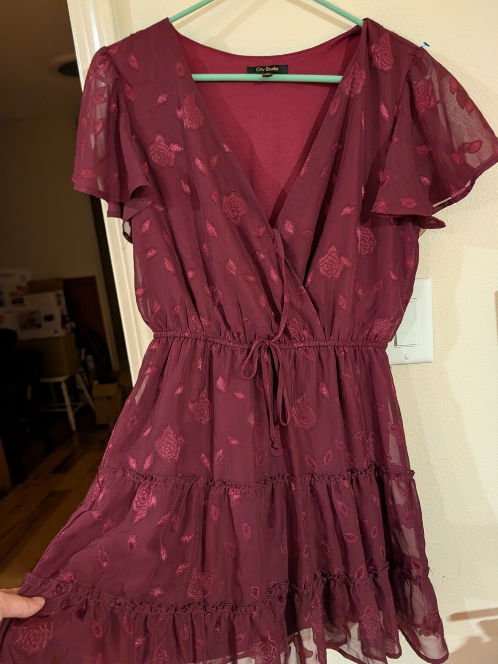 City Studio Junior's Burgundy Floral Mini Dress